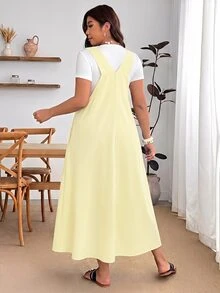 Enliva Plus Size Loose Black Strap Dress - Light Yellow - View 2