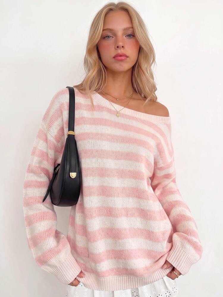 Sundraya Women's Striped Asymmetrical Neck Long Sleeve Loose Casual Top - Multicolor - View 7