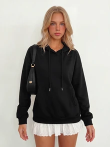 Sundraya Women's Fashion Versatile Long Sleeve Hooded Sweatshirt For Daily Wear - Black - View 4