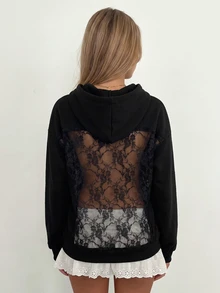 Sundraya Women's Fashion Versatile Long Sleeve Hooded Sweatshirt For Daily Wear - Black - View 2