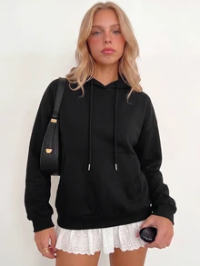 Sundraya Women's Fashion Versatile Long Sleeve Hooded Sweatshirt For Daily Wear - Black - View 6