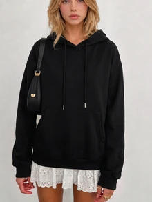 Sundraya Women's Fashion Versatile Long Sleeve Hooded Sweatshirt For Daily Wear - Black - View 5