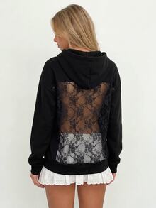 Sundraya Women's Fashion Versatile Long Sleeve Hooded Sweatshirt For Daily Wear - Black - View 1