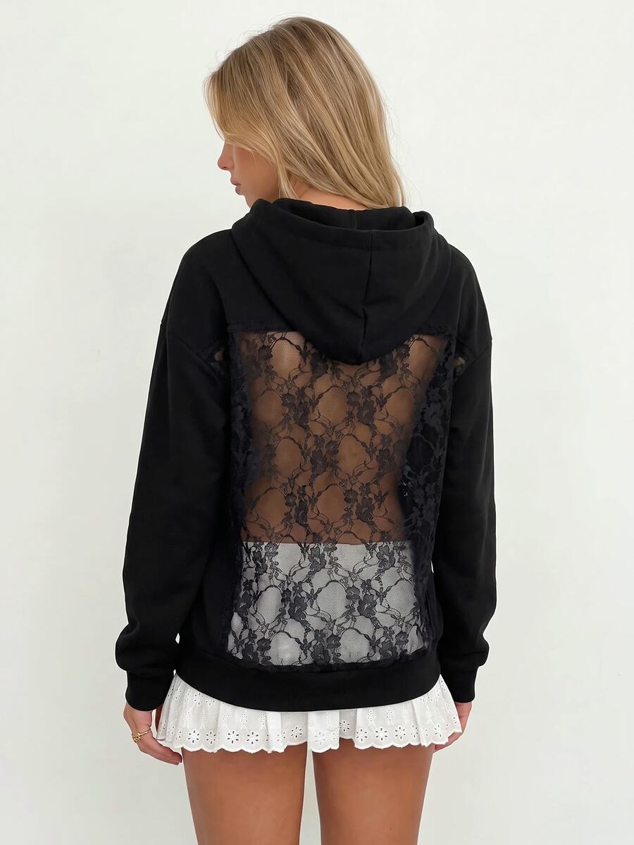 Sundraya Women's Fashion Versatile Long Sleeve Hooded Sweatshirt For Daily Wear - Black - View 1