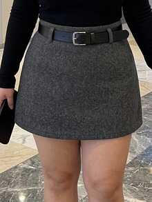 Dazy Plus Thick Wool Blend Fitted Fun Commuter Short Office Outfit Skirt - Grey - View 5