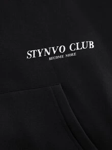 STYNVO 男士字母印花休閒日常穿搭連帽衫 - 黑色 - 查看 3