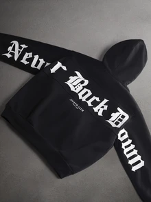 STYNVO 男士字母印花休閒日常穿搭連帽衫 - 黑色 - 查看 8