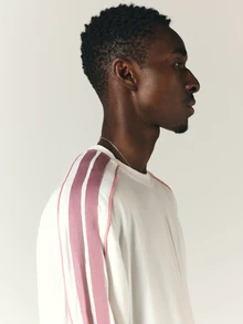 PLAYBOY X SUMWON Bunny Logo Boxy Crop Tee With Pink Contrast Stripe Sleeves Crew Neck Short Sleeve Streetwear Top - White - View 6