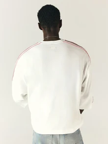 PLAYBOY X SUMWON Bunny Logo Boxy Crop Tee With Pink Contrast Stripe Sleeves Crew Neck Short Sleeve Streetwear Top - White - View 4