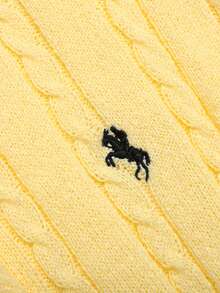 SHEIN 青少年女孩純色黃色Logo刺繡針織開襟衫，適合秋冬、返校季，學院風 - 黃色 - 查看 7