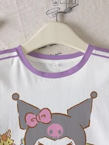 HELLO KITTY AND FRIENDS | SHEIN Kaos Kasual Serbaguna Lengan Pendek Leher Bulat dengan Slogan untuk Remaja Perempuan - Putih - View 4