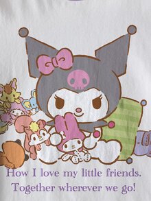 HELLO KITTY AND FRIENDS | SHEIN Kaos Kasual Serbaguna Lengan Pendek Leher Bulat dengan Slogan untuk Remaja Perempuan - Putih - View 5
