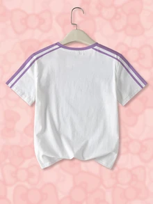 HELLO KITTY AND FRIENDS | SHEIN Kaos Kasual Serbaguna Lengan Pendek Leher Bulat dengan Slogan untuk Remaja Perempuan - Putih - View 2