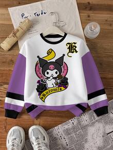 HELLO KITTY AND FRIENDS | SHEIN Tween Girl Colorblock Patchwork Cartoon Print Sweatshirt - White - View 3