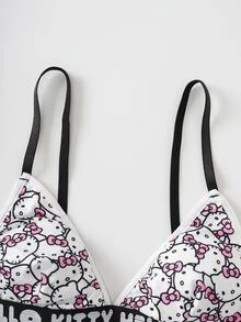 HELLO KITTY AND FRIENDS | SHEIN Damen süßer Katzen-Muster Buchstaben Strick-BH-Set, Sommer - Pink - Übersicht 4
