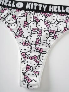 HELLO KITTY AND FRIENDS | SHEIN Damen süßer Katzen-Muster Buchstaben Strick-BH-Set, Sommer - Pink - Übersicht 7