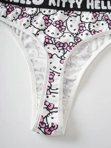 HELLO KITTY AND FRIENDS | SHEIN Damen süßer Katzen-Muster Buchstaben Strick-BH-Set, Sommer - Pink - Übersicht 8