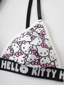 HELLO KITTY AND FRIENDS | SHEIN Damen süßer Katzen-Muster Buchstaben Strick-BH-Set, Sommer - Pink - Übersicht 5