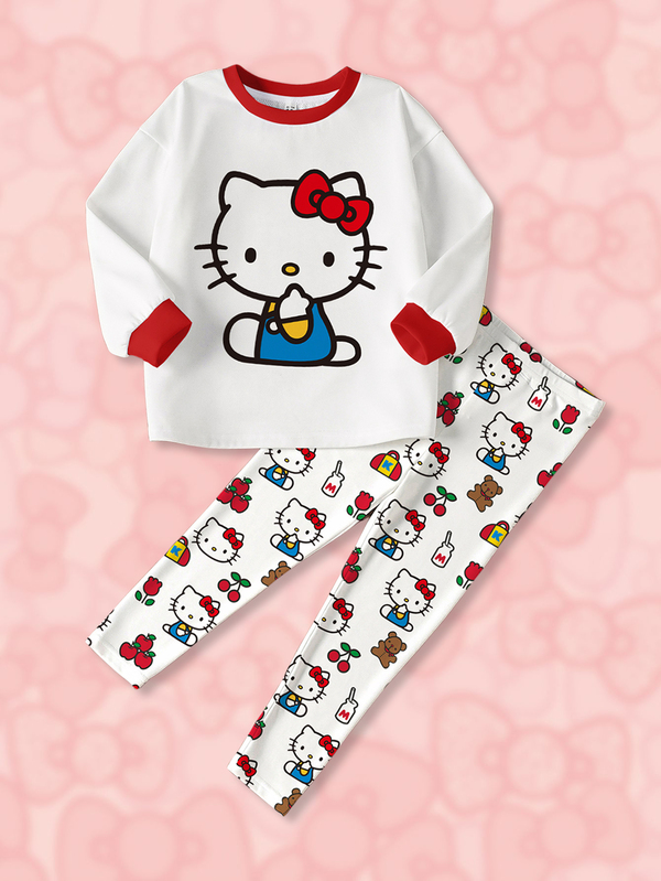 HELLO KITTY AND FRIENDS | SHEIN 女童休閒卡通印花運動衫與內搭褲套裝