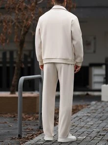 Manfinity CasualCool Men's Solid Color Zip-Up Long Sleeve Jacket And Pants Casual Daily Set - Apricot - View 2
