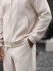 Manfinity CasualCool Men's Solid Color Zip-Up Long Sleeve Jacket And Pants Casual Daily Set - Apricot - View 8