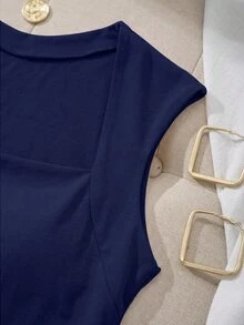 Comfortcana Women's Solid Color Pleated Slim Fit Versatile Casual Basic Modest Top Everyday Navy Blue Summer Everyday Daytime - White - View 6