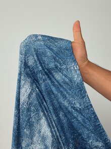 SHEIN CURVE+ Plus Size Denim Effect Print Ruffle Hem Leggings Date Night Brunch Baby Blue, Fall Winter 2026 22W - Blue - View 7