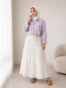 Solavon Plus Size Fashion Elegant Embroidered Single-Breasted Long Sleeve Shirt - Mauve Purple - View 8
