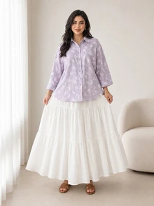 Solavon Plus Size Fashion Elegant Embroidered Single-Breasted Long Sleeve Shirt - Mauve Purple - View 7