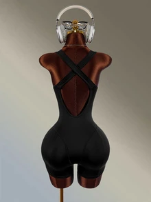 Amplova Women Sports Jumpsuits Backless Cross-Over Shoulder Straps Gym Workout Running Going Out Fashion Casual Sexy Black Bodysuit Tummy Control - Black - View 2