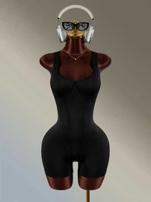 Amplova Women Sports Jumpsuits Backless Cross-Over Shoulder Straps Gym Workout Running Going Out Fashion Casual Sexy Black Bodysuit Tummy Control - Black - View 6