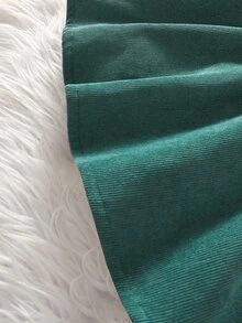 SHEIN Baby Girl 2Pcs Outfit, Fuzzy Vest + Corduroy Puff Sleeve Dress, Fall Winter Warm Baby Girl Clothes - Green - View 5