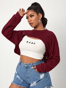 SHEIN EZwear 大尺碼女款純色休閒百搭日常運動衫 - 酒紅色 - 查看 5