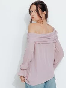 Pimkie Edition Women's Solid Color Asymmetrical Shoulder Long Sleeve Asymmetric Hem Top - Dusty Purple - View 2