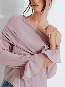 Pimkie Edition Women's Solid Color Asymmetrical Shoulder Long Sleeve Asymmetric Hem Top - Dusty Purple - View 3