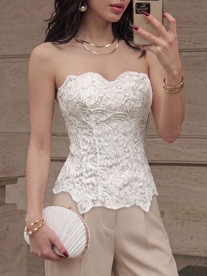 Firerie Women's Elegant Lace Bandeau Top, Summer, Back To School, Waist-Cinching