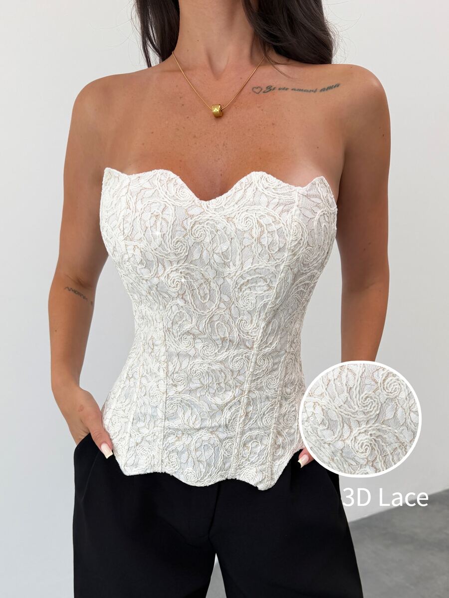 Firerie Women's Elegant Lace Bandeau Top, Summer, Back To School, Waist-Cinching - White - View 1