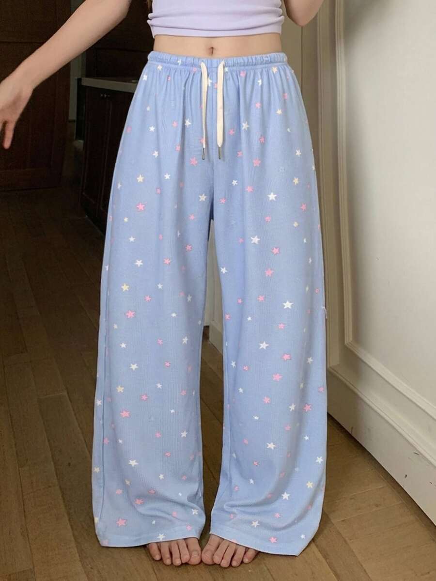 DAZY Women's Star Pattern Straight Leg Long Pajama Pants - Baby Blue - View 1
