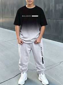 SHEIN 青少年男孩休閒舒適時尚極簡圓領短袖T恤與長褲套裝 - 白色 - 查看 6