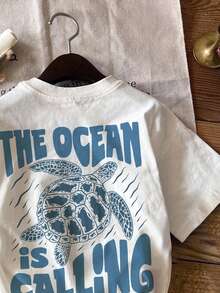 SHEIN Young Boy Casual Simple Letter Print Round Neck Short Sleeve T-Shirt, Suitable For Summer - White - View 7