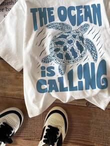SHEIN Young Boy Casual Simple Letter Print Round Neck Short Sleeve T-Shirt, Suitable For Summer - White - View 5