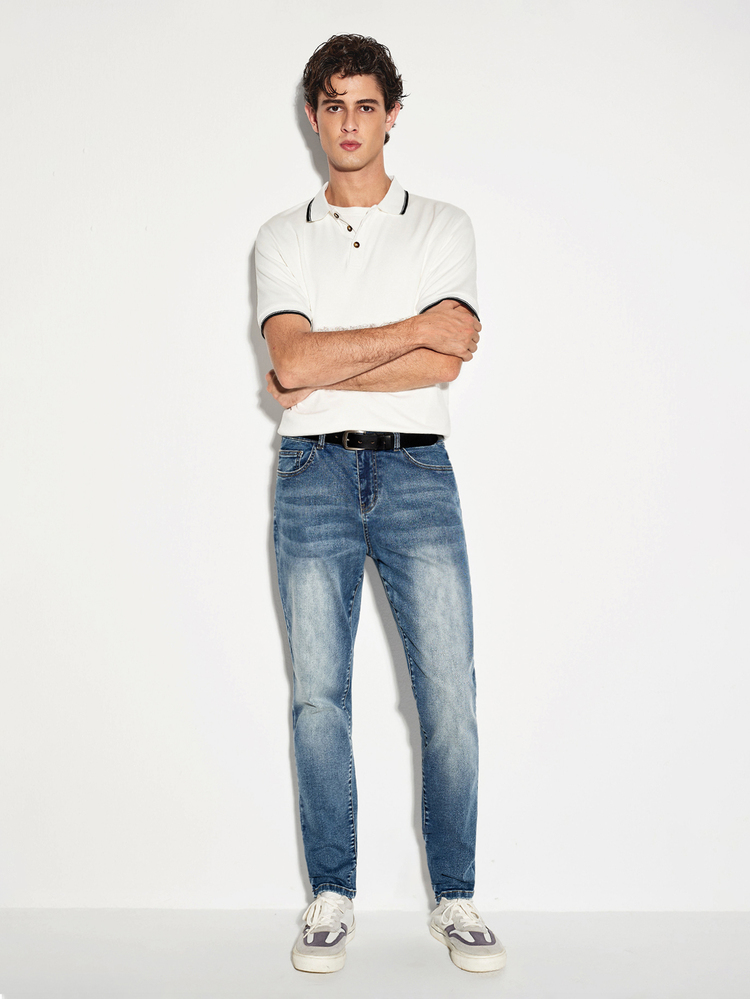Colvenic Kemeja Polo Kasual Lengan Pendek Pria dengan Trim Kontras - Krem - View 6