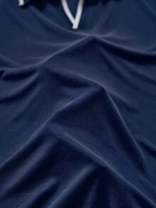 Colvenic 男士海軍藍對比滾邊短袖休閒 Polo 衫 - 藏蓝色 - 查看 5