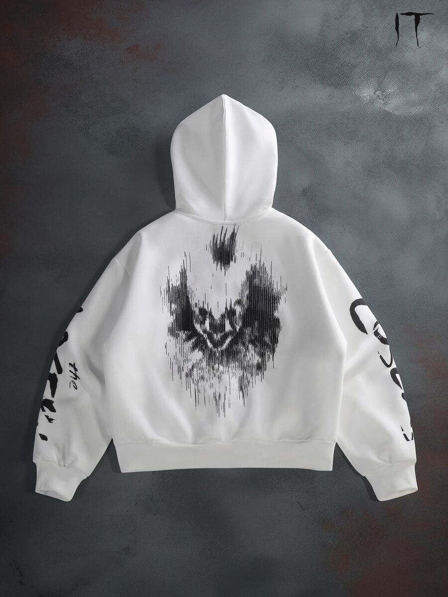 IT Chapter TWO | Manfinity STYNVO Men's Letter Print Casual Daily Open Front Hooded Sweatshirt - White - View 1