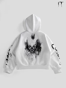 IT Chapter TWO | Manfinity STYNVO Men's Letter Print Casual Daily Open Front Hooded Sweatshirt - White - View 7