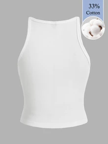 Slaydiva 2024 All-Match Ribbed Elastic Cropped Camisole Tank Top For Women Versatile Activewear Casual Modest 42 Cotton And 33 Blend. Summer White Gym - White - View 2