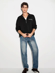Colvenic Men's Letter Print Long Sleeve Half-Zip Pullover Sweatshirt - Black - View 6