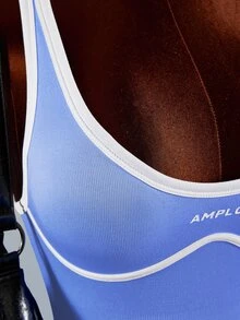 Amplova 女款字母印花條紋拼色運動連身褲 性感健身房運動時尚健身外出連身褲 賽車背藍色 - 藍色 - 查看 12
