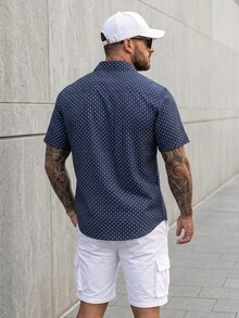 KRYTIVO Plus Size Men's Geometric Print Short Sleeve Casual Loose Shirt, Summer, Basic Work Collar Shirt - Royal Blue - View 2