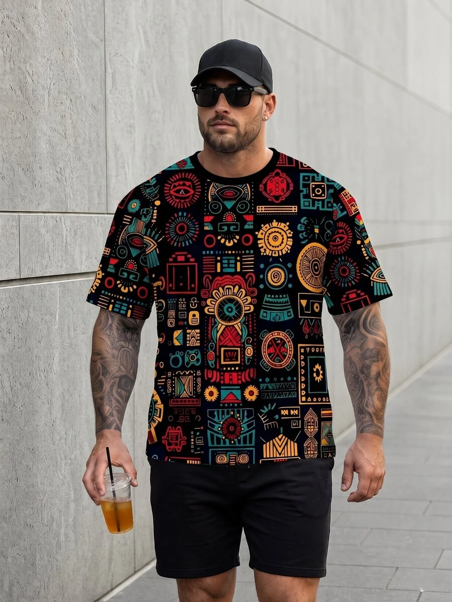 KRYTIVO 男士时尚夏季休闲运动服,男士上衣,腹部肌肉处饰有鸭子图案印花设计 - 彩色 - 查看 1